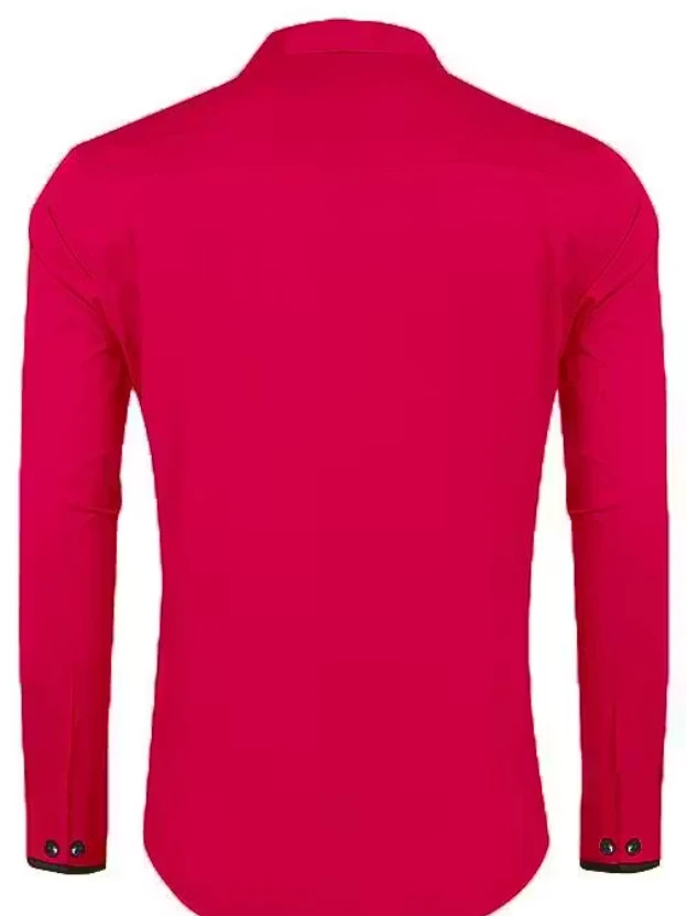 Men's Red Solid Slim Fit Casual Shirt with Contrast Details - View 3
