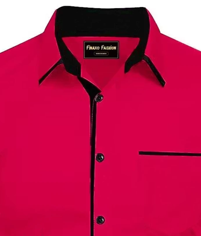 Men's Red Solid Slim Fit Casual Shirt with Contrast Details - View 2