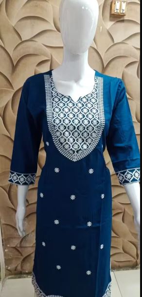 blue embroidery daily use and occasional use kurti for girls and women - View 4