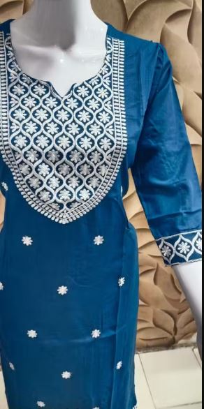 blue embroidery daily use and occasional use kurti for girls and women - View 2