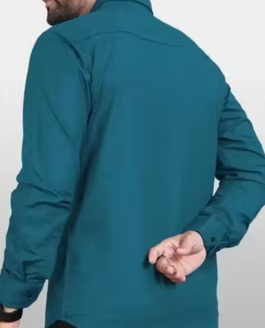 casual_blue_plain_shirt_back - View 2