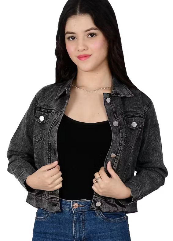 Women’s Charcoal Grey Denim Jacket - View 3
