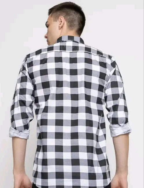 Men’s Black & White Checkered Casual Cotton Shirt