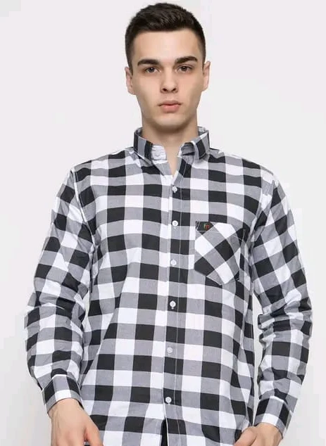 Men’s Black & White Checkered Casual Cotton Shirt - View 1