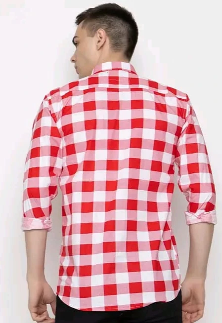 Men’s Red & White Checkered Casual Cotton Shirt