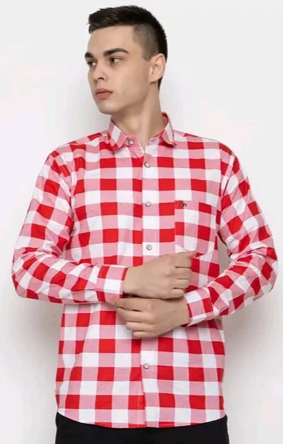 Men’s Red & White Checkered Casual Cotton Shirt - View 1