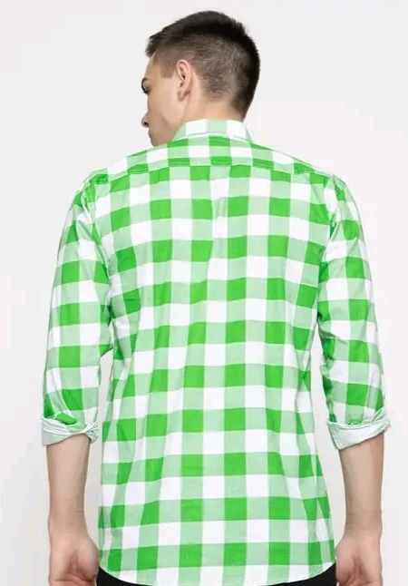 Men’s Green & White Checkered Casual Cotton Shirt - View 2