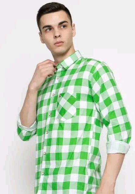 Men’s Green & White Checkered Casual Cotton Shirt