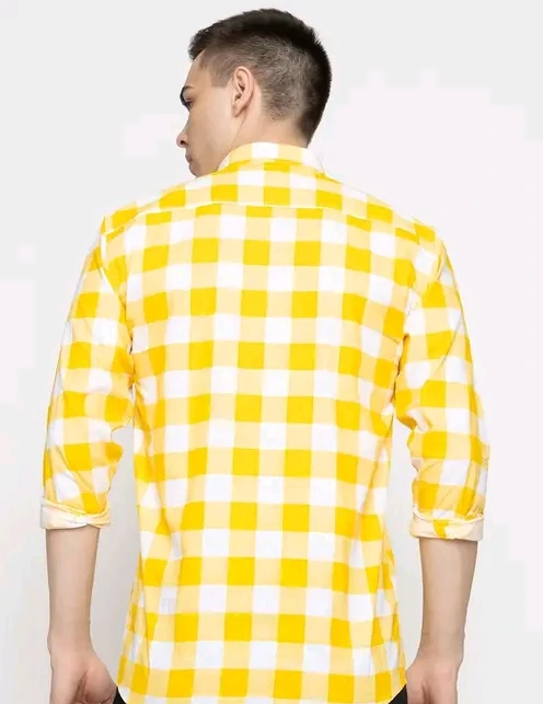 Men’s Yellow & White Checkered Casual Cotton Shirt