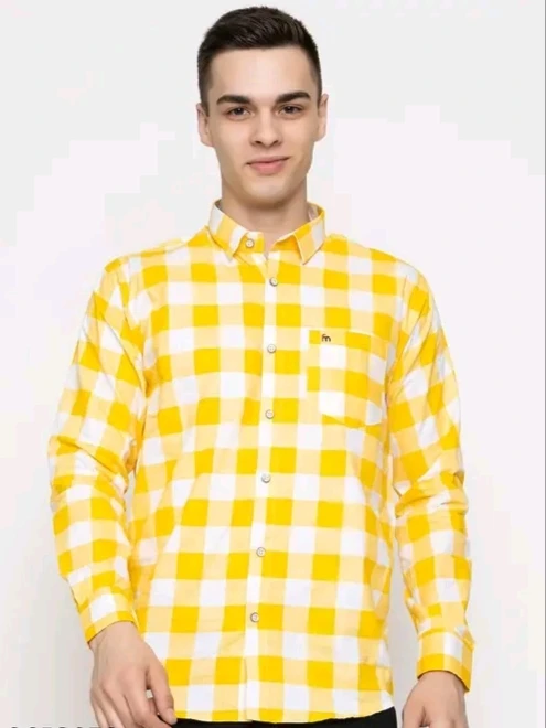 Men’s Yellow & White Checkered Casual Cotton Shirt - View 1