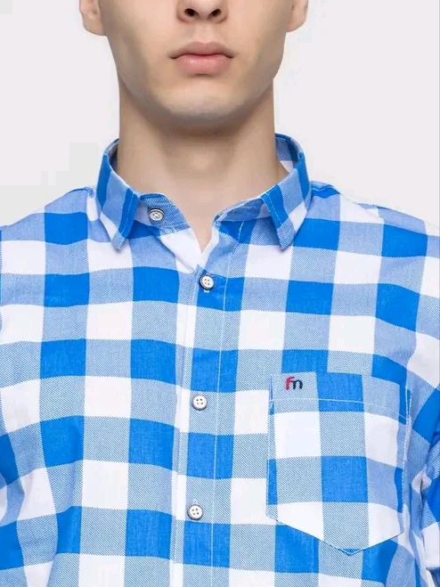 Men’s Blue & White Checkered Casual Cotton Shirt