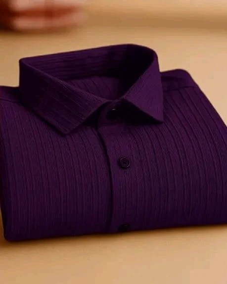 Men’s Wine Purple Ribbed Casual Shirt