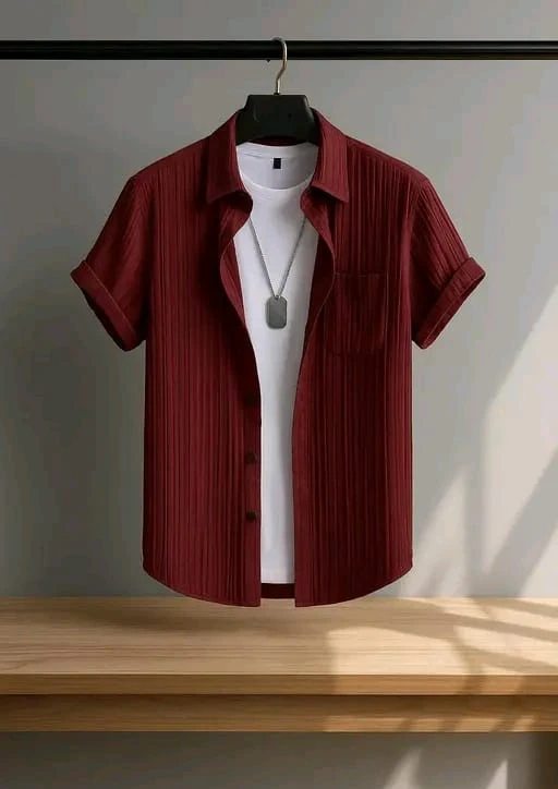 Men’s Dark Brown Ribbed Casual Shirt - View 2