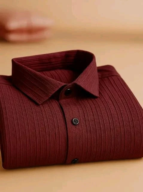 Men’s Dark Brown Ribbed Casual Shirt
