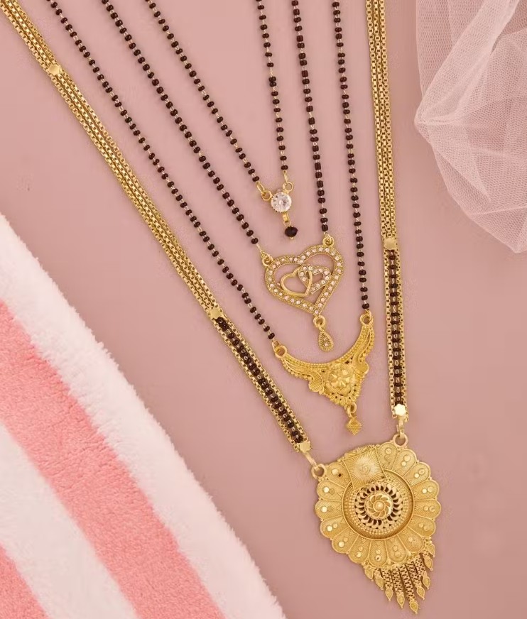 VARUDI Jewellery Gold Plated Big Pendant Mangalsutra Combo (Set of 4)