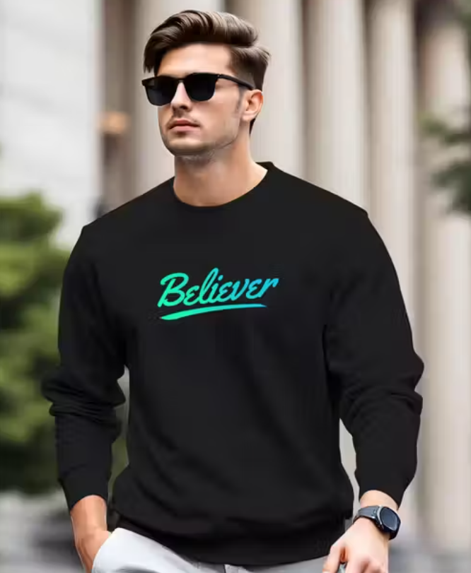 Men Cotton Blend Regular Tshirts black front - View 1