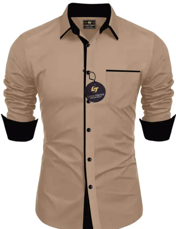 Men Regular Fit Solid Button Down Collar Formal Shirt skin colur front
