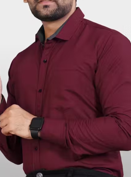 plain_maroon_colour_shirt_side - View 3
