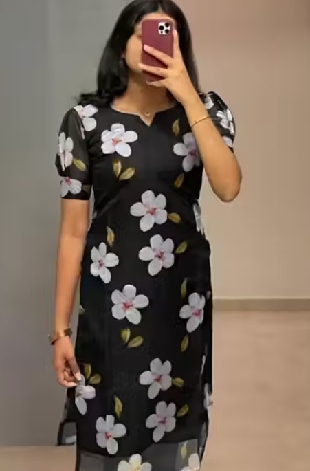 printed black kurti - View 1
