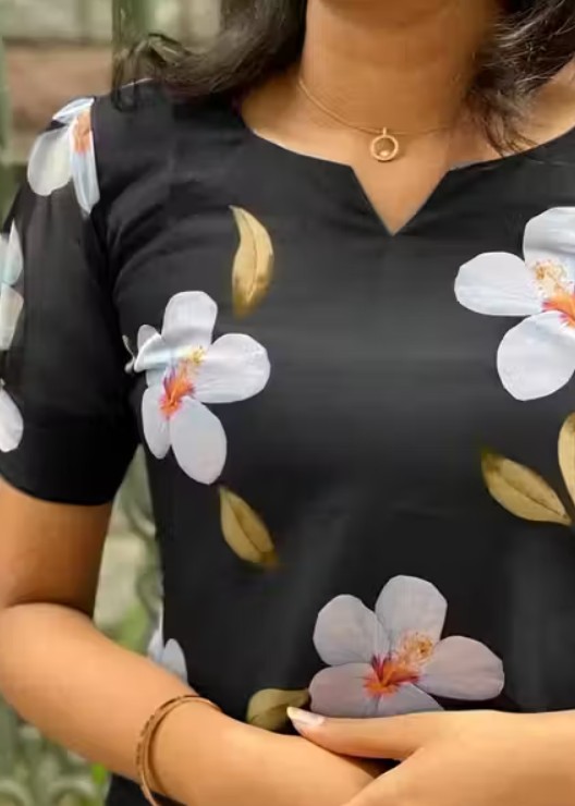 printed black kurti closeup - View 3