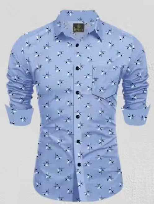 Men's Light Blue Printed Slim Fit Casual Shirt