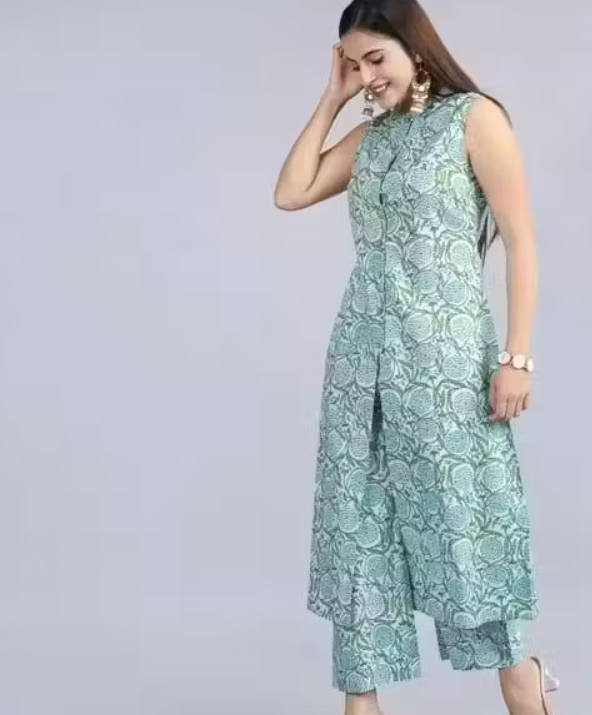 Stylish Rayon Printed sleeveles Kurta With Palazzos Set For Women - View 1