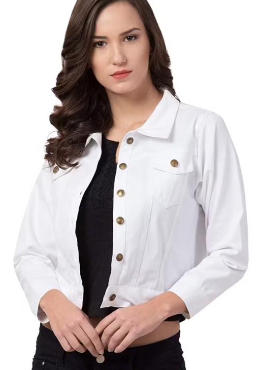 Women’s White Denim Jacket – Classic Button-Down Casual Jacket - View 2
