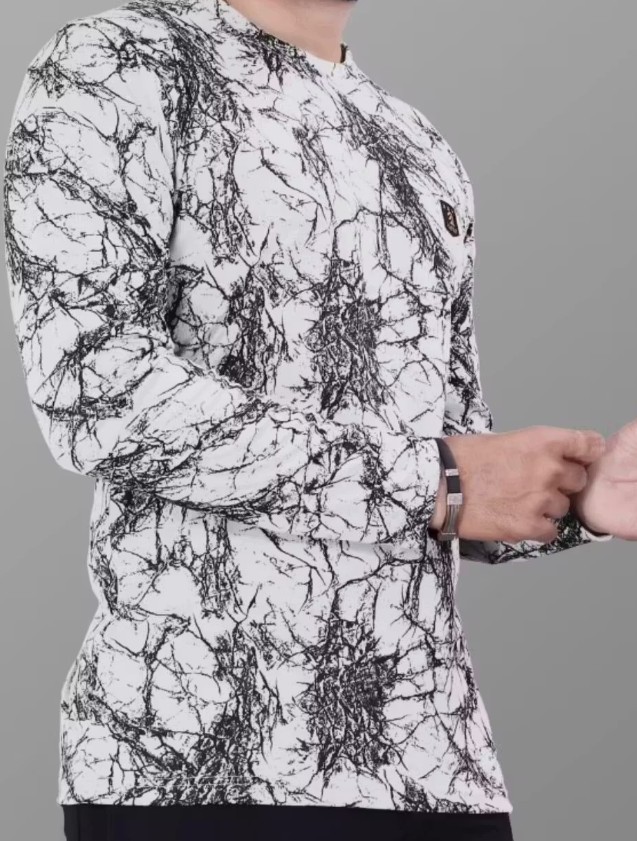 Men’s White Abstract Print Long-Sleeve T-Shirt - View 1