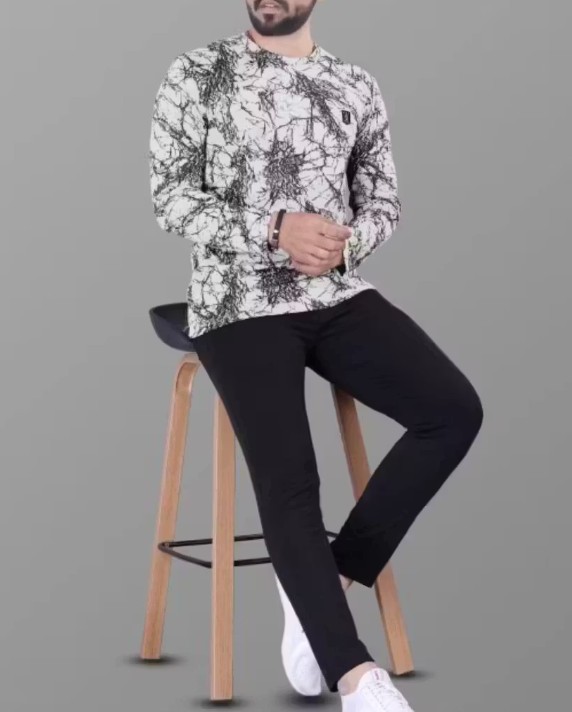 Men’s White Abstract Print Long-Sleeve T-Shirt - View 2